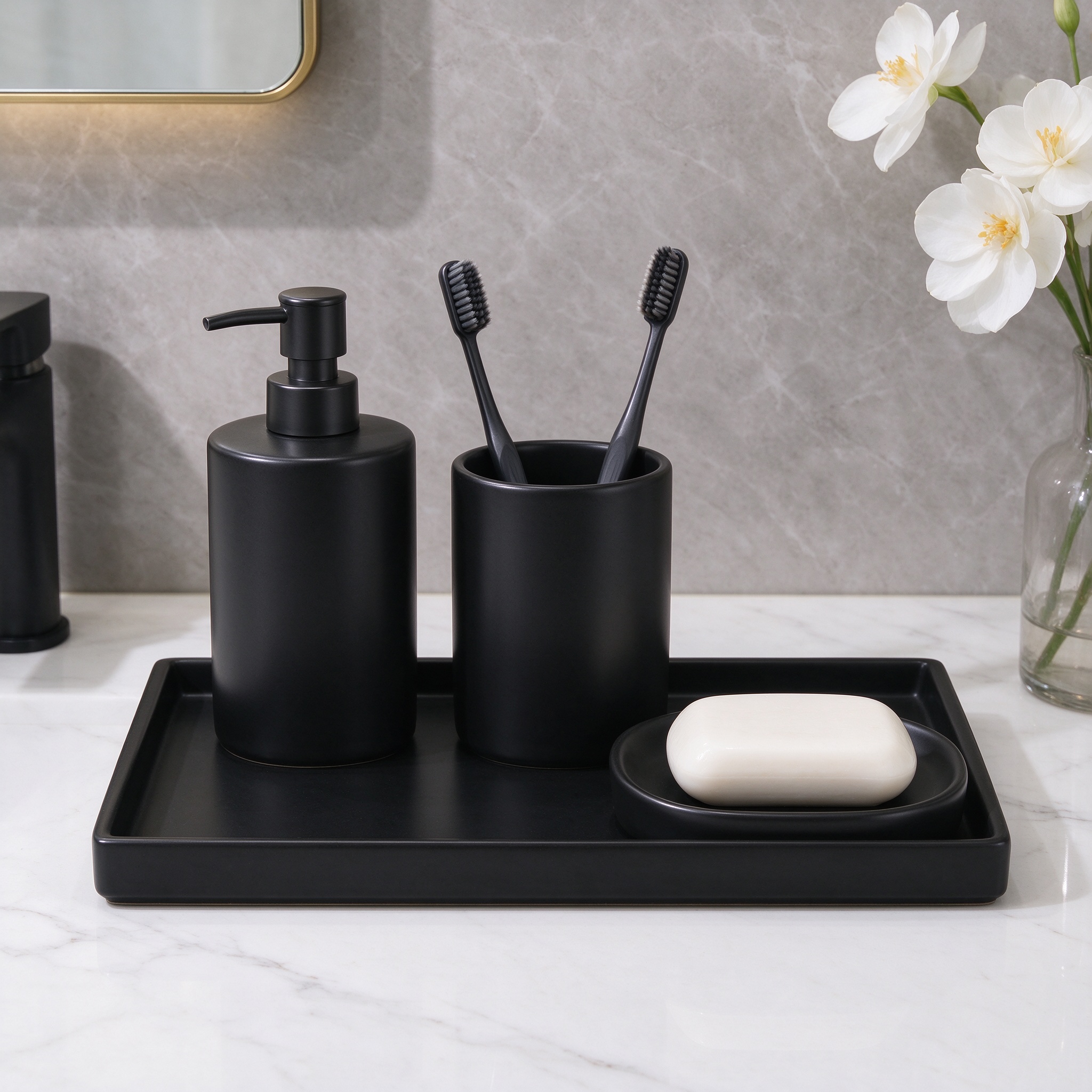 Matte Black Bathroom Accessory Set